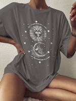 T-shirt Oversize Graphique Etoile Lune et Soleil d