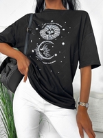 T-shirt Oversize Graphique Etoile Lune et Soleil d