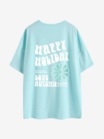 T-shirt Oversize Lettre Graphique HAPPY HOLIDAY L Bleu clair