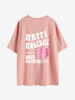 T-shirt Oversize Lettre Graphique HAPPY HOLIDAY M Rose clair