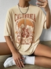 T-shirt Oversize Vintage à Imprimé Lettre Graphique à Manches Courtes S Café lumière
