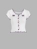 T-shirt Papillon Brodé Boutonné à Manches Raglan Taille unique Blanc