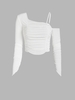 T-shirt Plissé à Col Oblique S Blanc