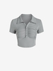 T-shirt Polo à Col Boutonné en Avant à Volants S Gris clair