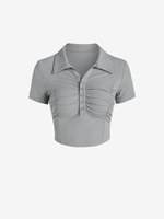 T-shirt Polo à Col Boutonné en Avant à Volants S Gris clair