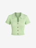 T-shirt Polo Court Boutonné en Tricot à Col Côtelé S Vert clair