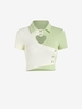 T-shirt Polo Court Côtelé Découpé Bicolore Cœur L Vert