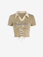 T-shirt Polo Court Graphique à Col Roulé à Lacets M Multi a