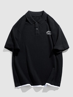 T-shirt Polo Décontracté à Imprimé Lettre à Demi-Patte de Boutonnage à Col Relevé M Noir