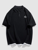 T-shirt Polo Décontracté à Imprimé Lettre à Demi-Patte de Boutonnage à Col Relevé Xl Noir