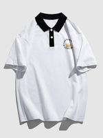 T-shirt Polo Lâche à Imprimé Lettre et Ours Dessin Animé à Demi-Bouton Streetwear 2xl Blanc