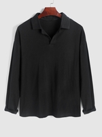 T-shirt Polo Manches Longues en Couleur Unie L Noir