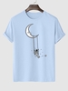 T-shirt Ras du Cou à Imprimé Astronaute et Balançoire 2xl Bleu clair