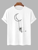 T-shirt Ras du Cou à Imprimé Astronaute et Balançoire L Blanc