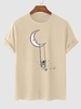 T-shirt Ras du Cou à Imprimé Astronaute et Balançoire L Café lumière