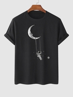 T-shirt Ras du Cou à Imprimé Astronaute et Balançoire L Noir