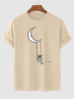 T-shirt Ras du Cou à Imprimé Astronaute et Balançoire M Café lumière