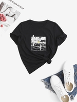 T-shirt Ras du Cou à Motif Cactus dans le Désert M Noir