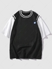 T-shirt Rayé Imprimé en Blocs de Couleurs Streetwear de Style Blokecore Xl Noir