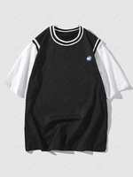T-shirt Rayé Imprimé en Blocs de Couleurs Streetwear de Style Blokecore Xl Noir