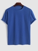 T-shirt Respirant Texturé Simple en Couleur Unie à Manches Courtes S Bleu
