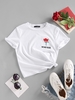 T-shirt Rose Brodée à Manches Courtes S Blanc