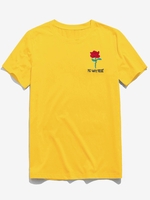 T-shirt Rose Graphique Brodé à Manches Courtes Xl Jaune