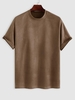 T-shirt Rétro Simple en Faux Daim à Manches Courtes S Café profond