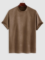 T-shirt Rétro Simple en Faux Daim à Manches Courtes Xl Café profond