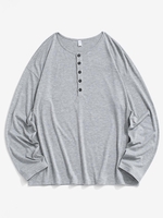 T-shirt Simple à Demi-Bouton à Manches Longues Xs Gris foncé