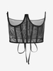 T-shirt Sous Poitrine en Organza avec Chaîne Décorative à Lacet M Noir