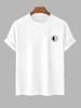 T-shirt Style Chinois Yin et Yang Motif de Montagne Collage M Blanc