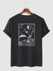 T-shirt Style Chinois Yin et Yang Motif de Montagne Collage M Noir