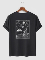 T-shirt Style Chinois Yin et Yang Motif de Montagne Collage M Noir