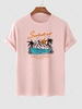 T-shirt Style Hawa à Imprimé Palmier Noix de Coco et Plage L Rose léger