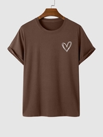 T-shirt Style Simple Motif de Cœur L Café profond
