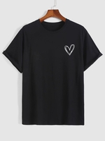 T-shirt Style Simple Motif de Cœur L Noir