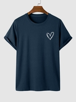T-shirt Style Simple Motif de Cœur M Bleu profond