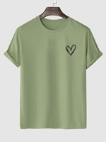 T-shirt Style Simple Motif de Cœur M Vert clair