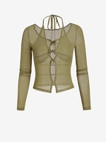 T-shirt Superposé Noué en Maille Transparente à Col Halter M Vert clair
