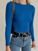 T-shirt Superposé Uni Côtelé M Bleu