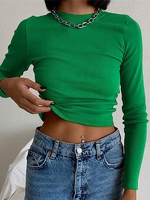 T-shirt Superposé Uni Côtelé S Vert