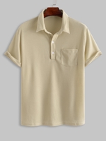 T-shirt Texturé avec Bouton en Couleur Unie à Col Polo à Manches Courtes L Jaune clair