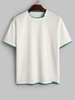 T-shirt Texturé en Couleur Jointive à Manches Courtes L Blanc