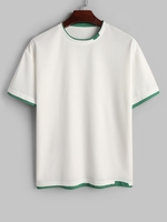 T-shirt Texturé en Couleur Jointive à Manches Courtes L Blanc