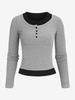 T-shirt Tricoté Côtelé Superposé avec Bouton en Avant S Gris clair