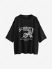 T-shirt Tunique Lettre Graphique à Goutte Epaule Surdimensionné L Noir