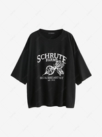 T-shirt Tunique Lettre Graphique à Goutte Epaule Surdimensionné L Noir