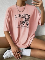 T-shirt Tunique Lettre Graphique à Goutte Epaule Surdimensionné L Rose léger