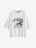 T-shirt Tunique Lettre Graphique à Goutte Epaule Surdimensionné S Blanc